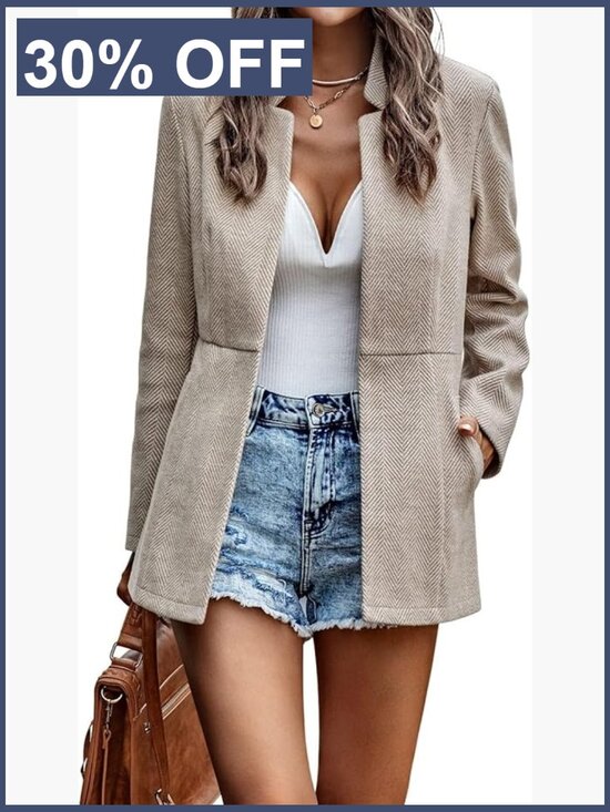 Jackets & Blazers - Women's Long Sleeve Notch Lapel Office Blazer Jacket